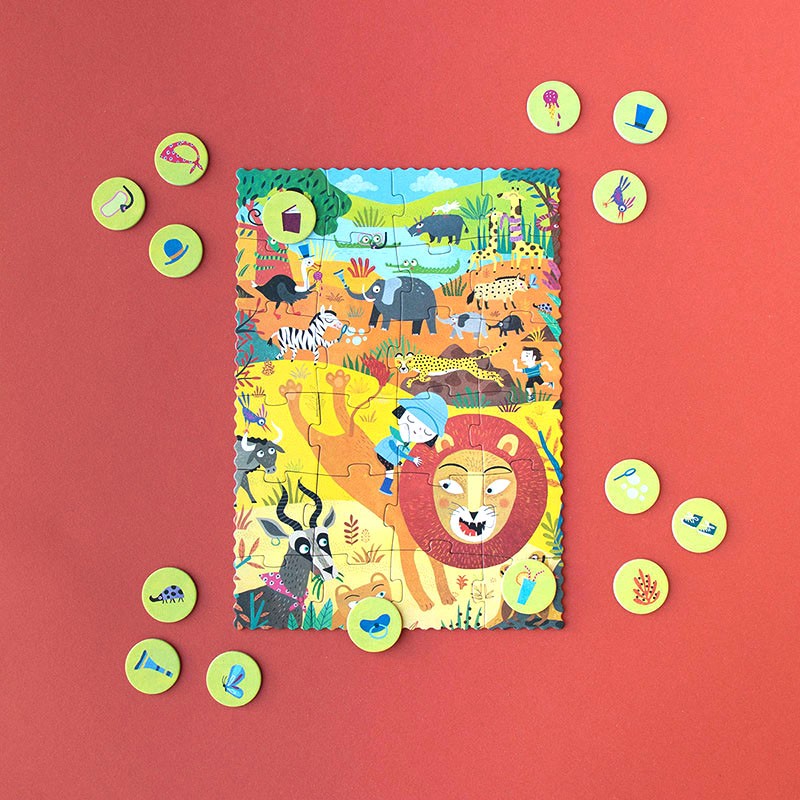 24-piece-look-and-find-pocket-puzzle-my-little-jungle with a colorful lion design on a red background