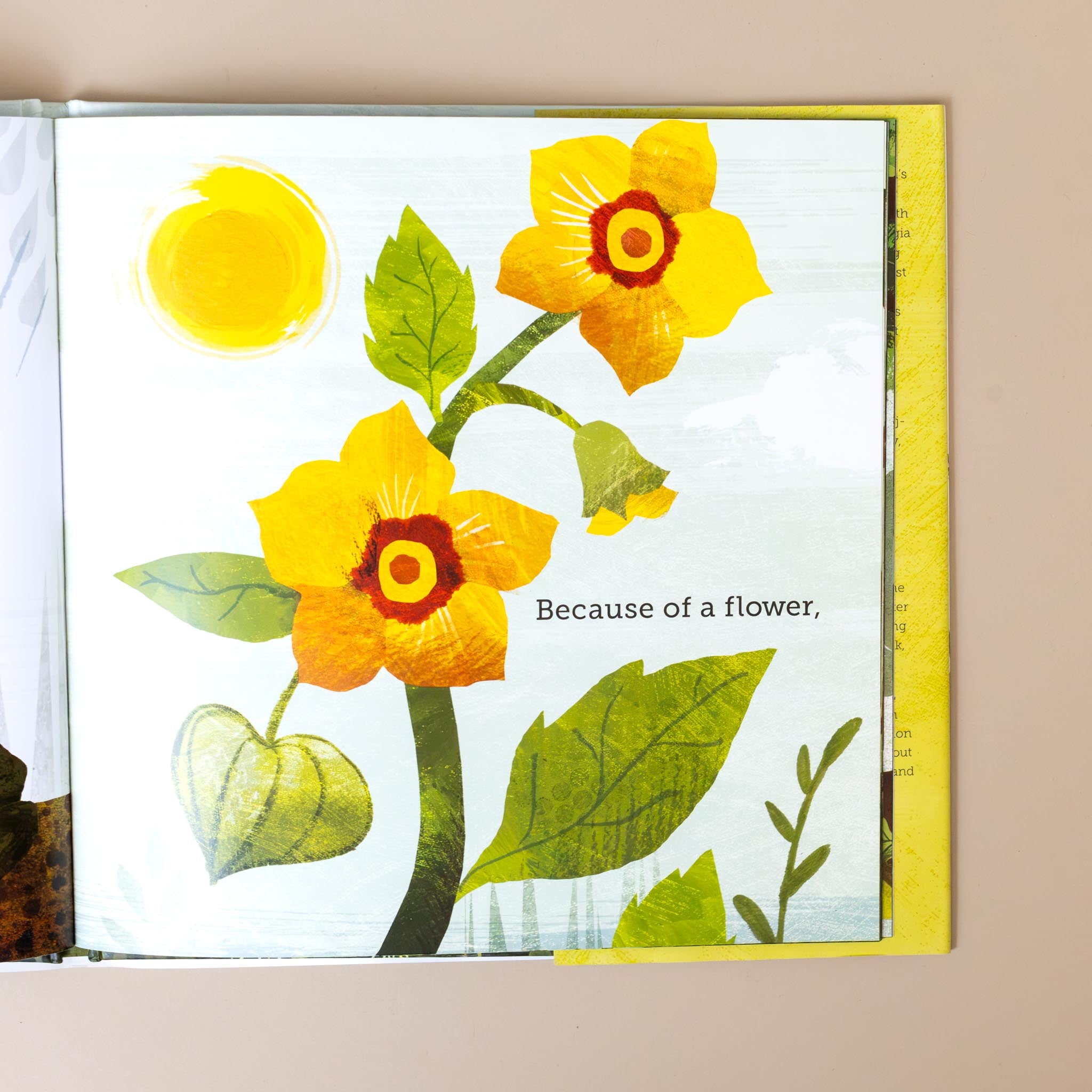 illustration-of-a-yellow-hollyhock-with-the-text-because-of-a-flower