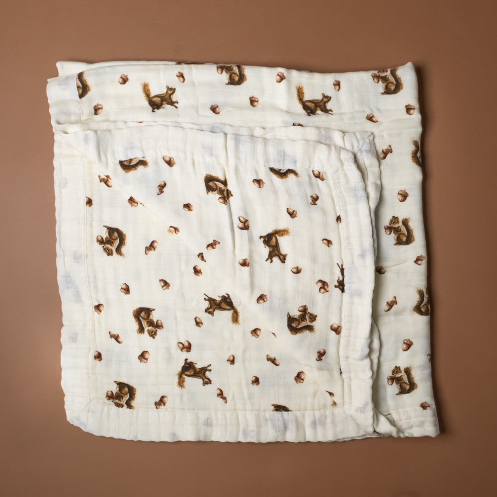 big-lovie-chipmunk Folded fabric blanket with brown chipmunk pattern on a brown background