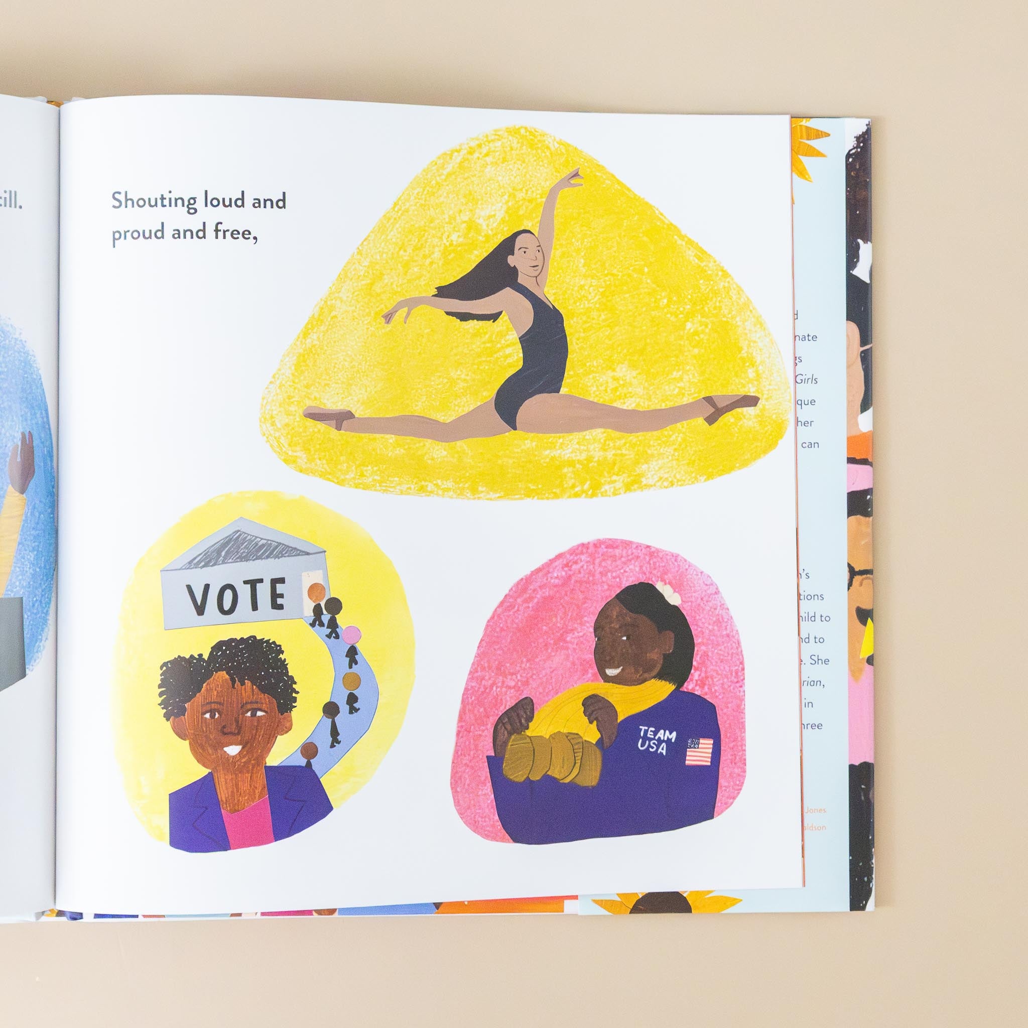 black-girls-danding-voting-running-for-office-winning-medals-and-text-shouting-loud-and-proud-and-free