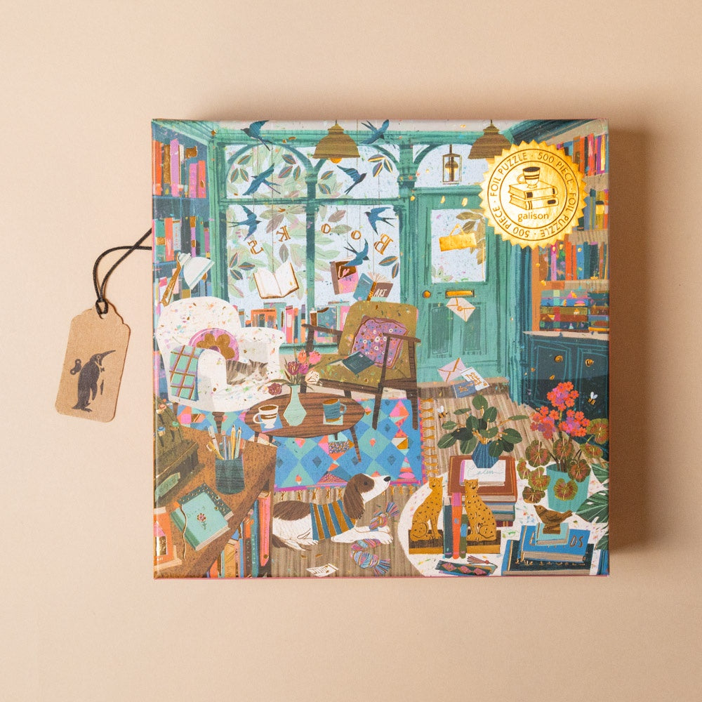 bookshop-afternoon-500-piece-puzzle box with a colorful illustration of a cozy room on a beige background