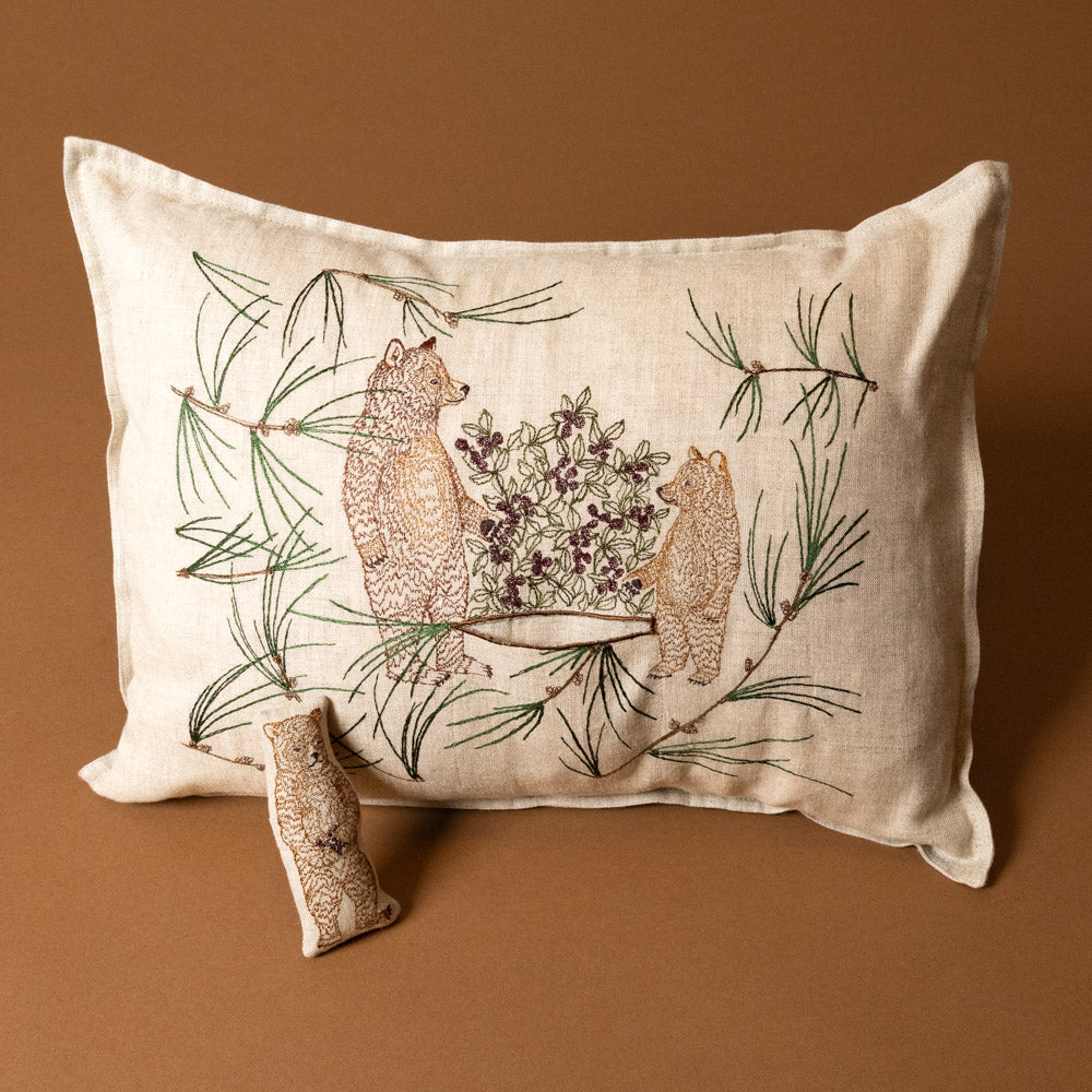 briar-bears-pocket-pillowwith bear design on a brown background