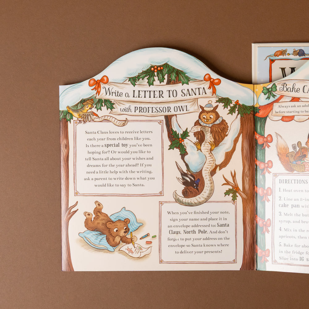 brown-bear-woods-christmas-is-coming-to-town-fold-out-advent-calendar-book Letter to Santa with Professor Owl on a brown background