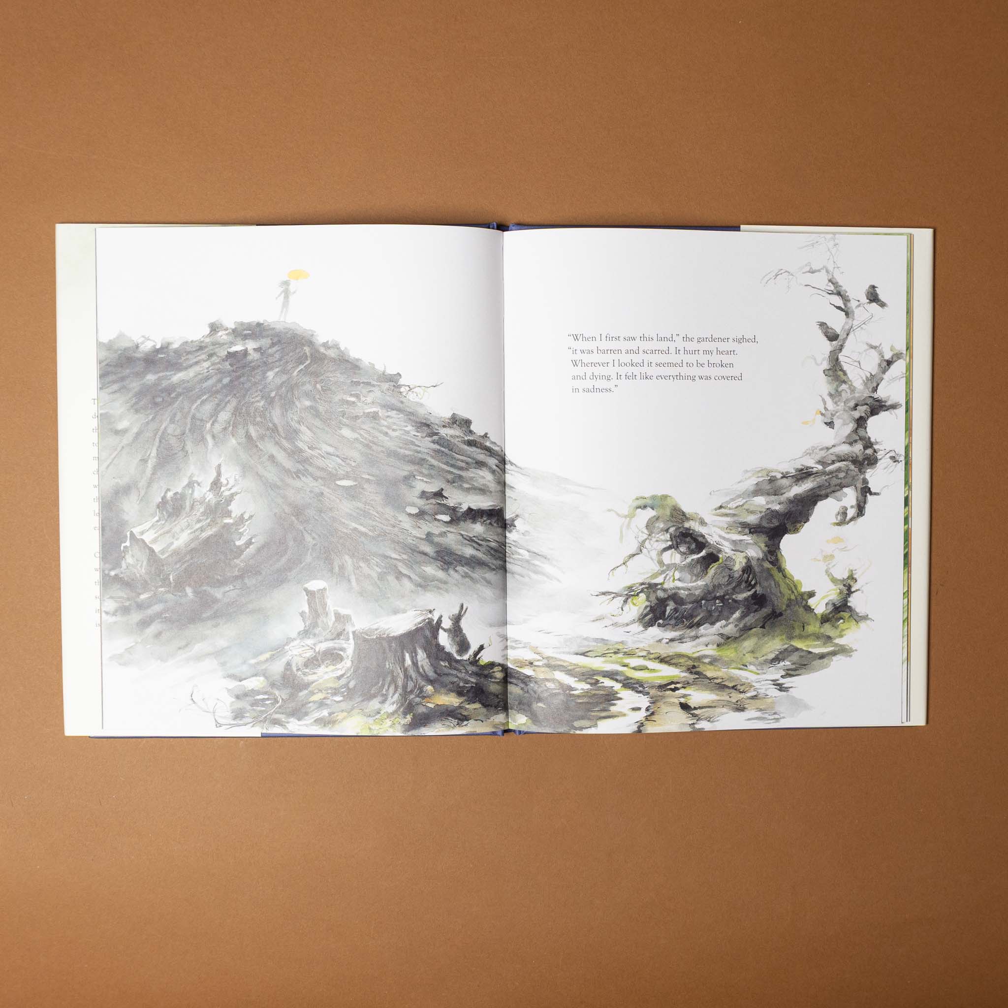 caring-book-interior-page-with-text-and-image-of-barren-field