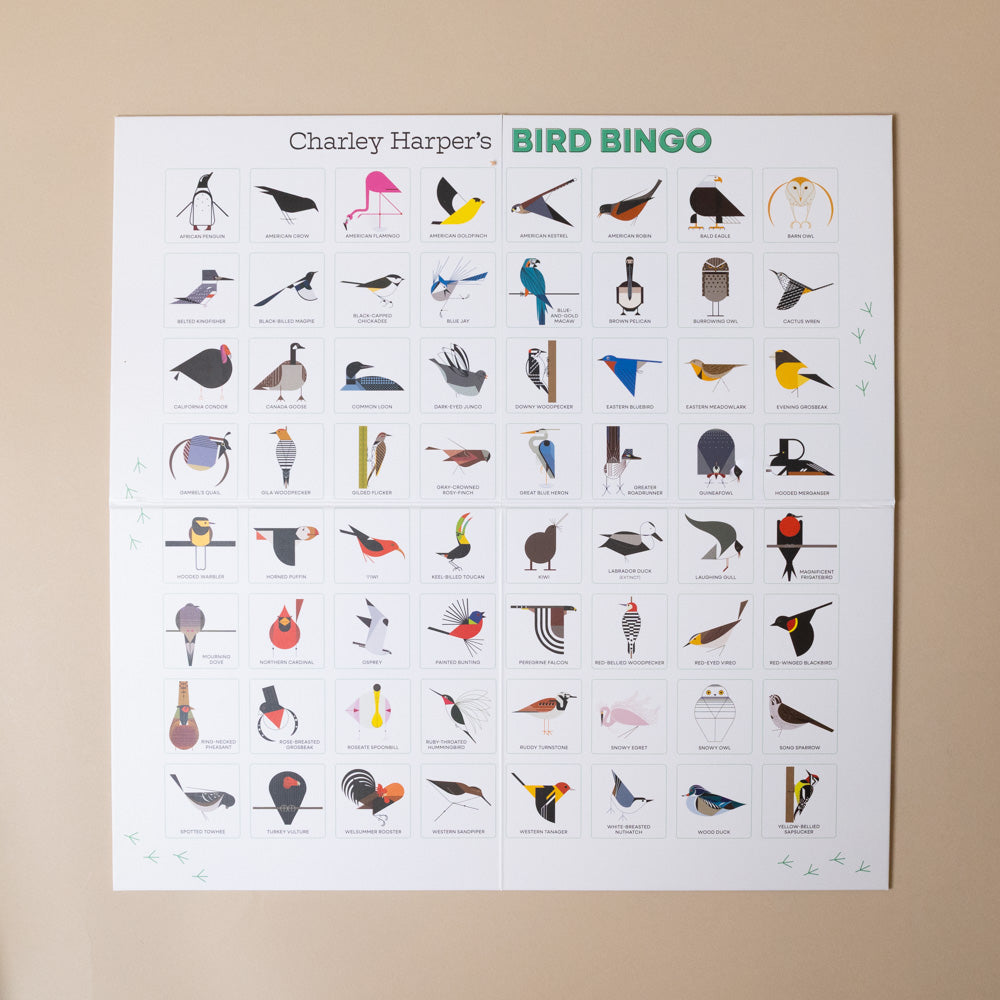 charley-harpers- Bird Bingo poster by Charley Harper on a beige wall