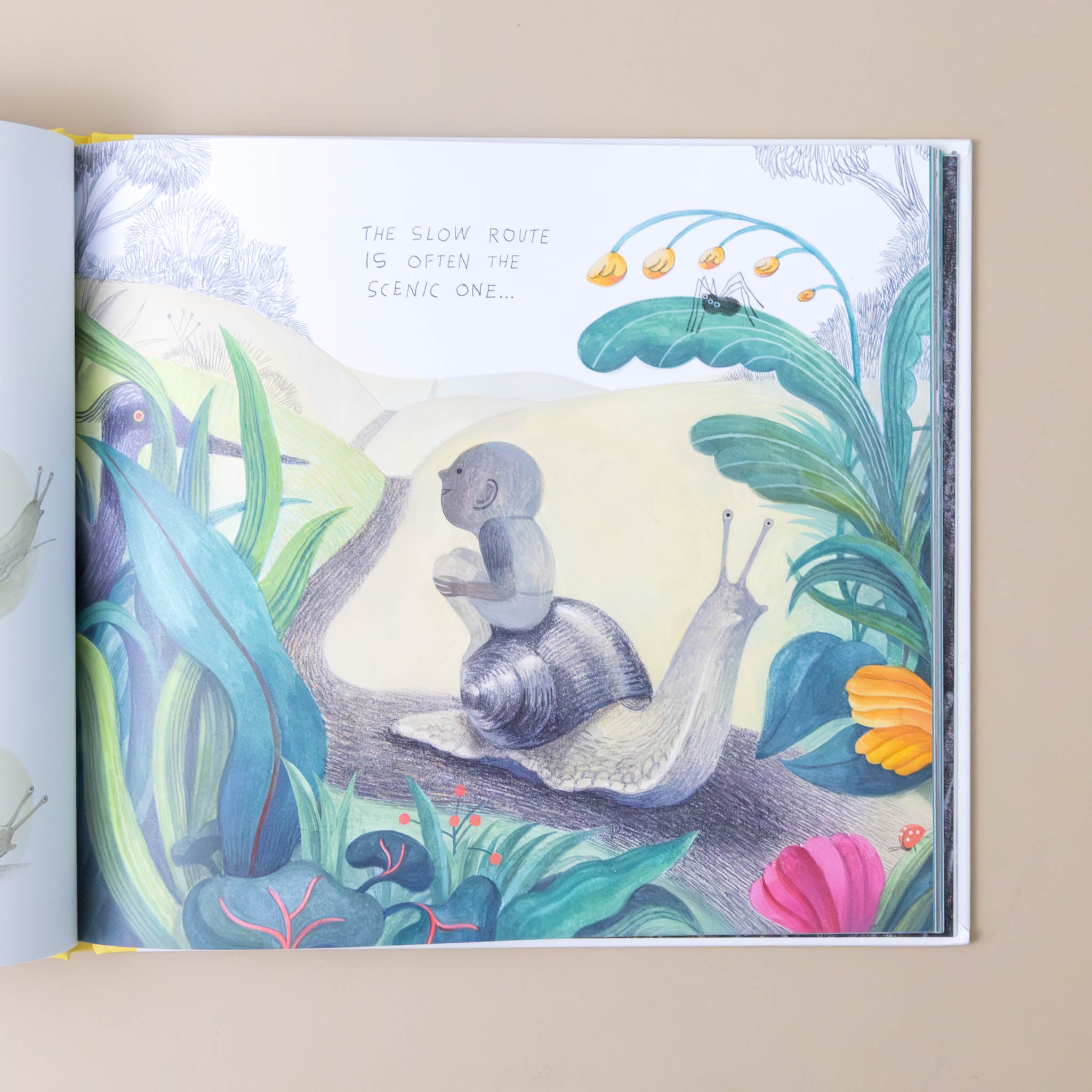 drawing-is-page-with-child-sitting-on-a snail-and-text
