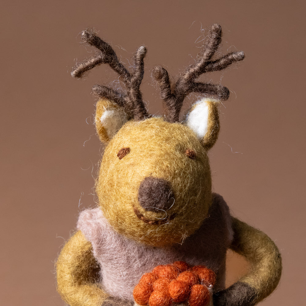 felted-brown-deer--pink-dress--bowl-of-berries-face
