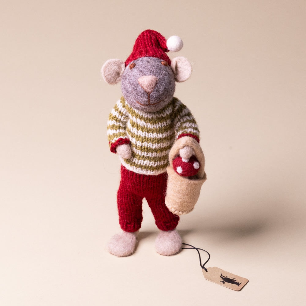 felted-grey-mouse-green-striped-sweater-with-mushroom-bucket