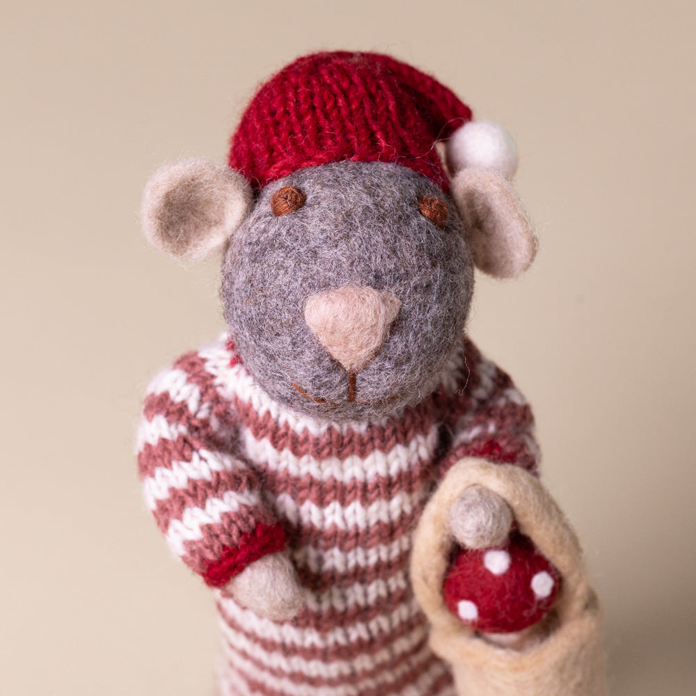 felted-grey-mouse-red-stripe-sweater-dress-and-mushroom-bucket-face