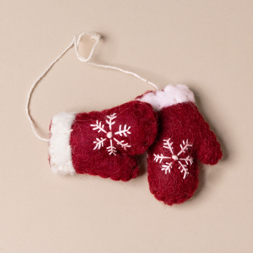 Felted Red Mittens Ornament | Snowflake