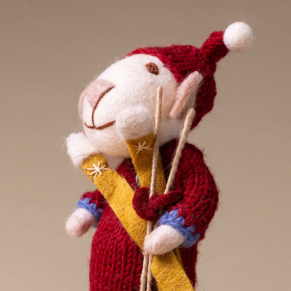 felted-white-mouse-red-dress-and-skis-side