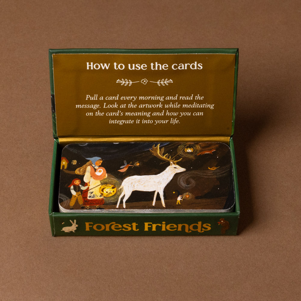 forest-friends-inspiration-from-the-animal-kingdom Card box with instructions and artwork on a brown background