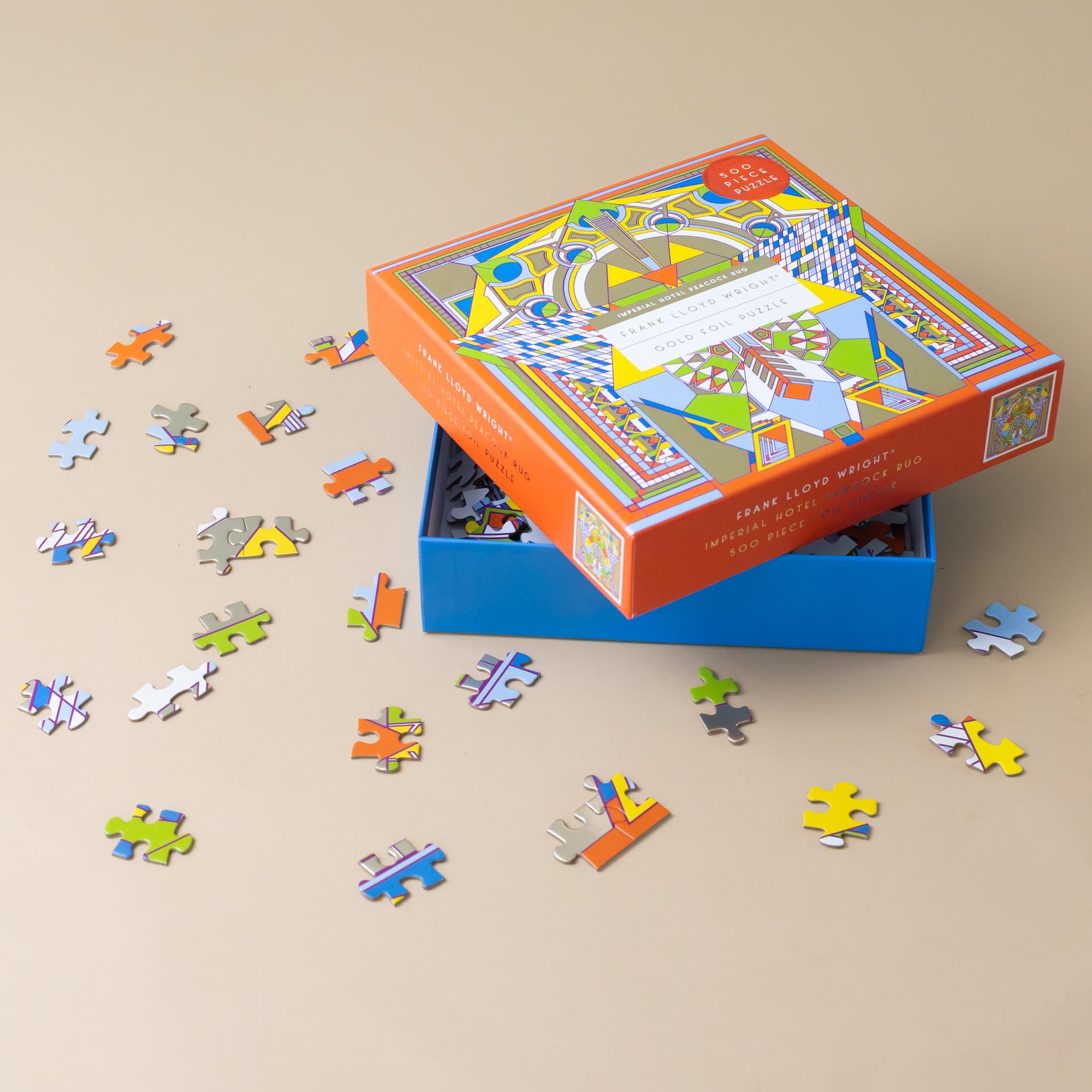 Frank Lloyd Wright 500pc Gold Foil Puzzle | Imperial Hotel Peacock Rug