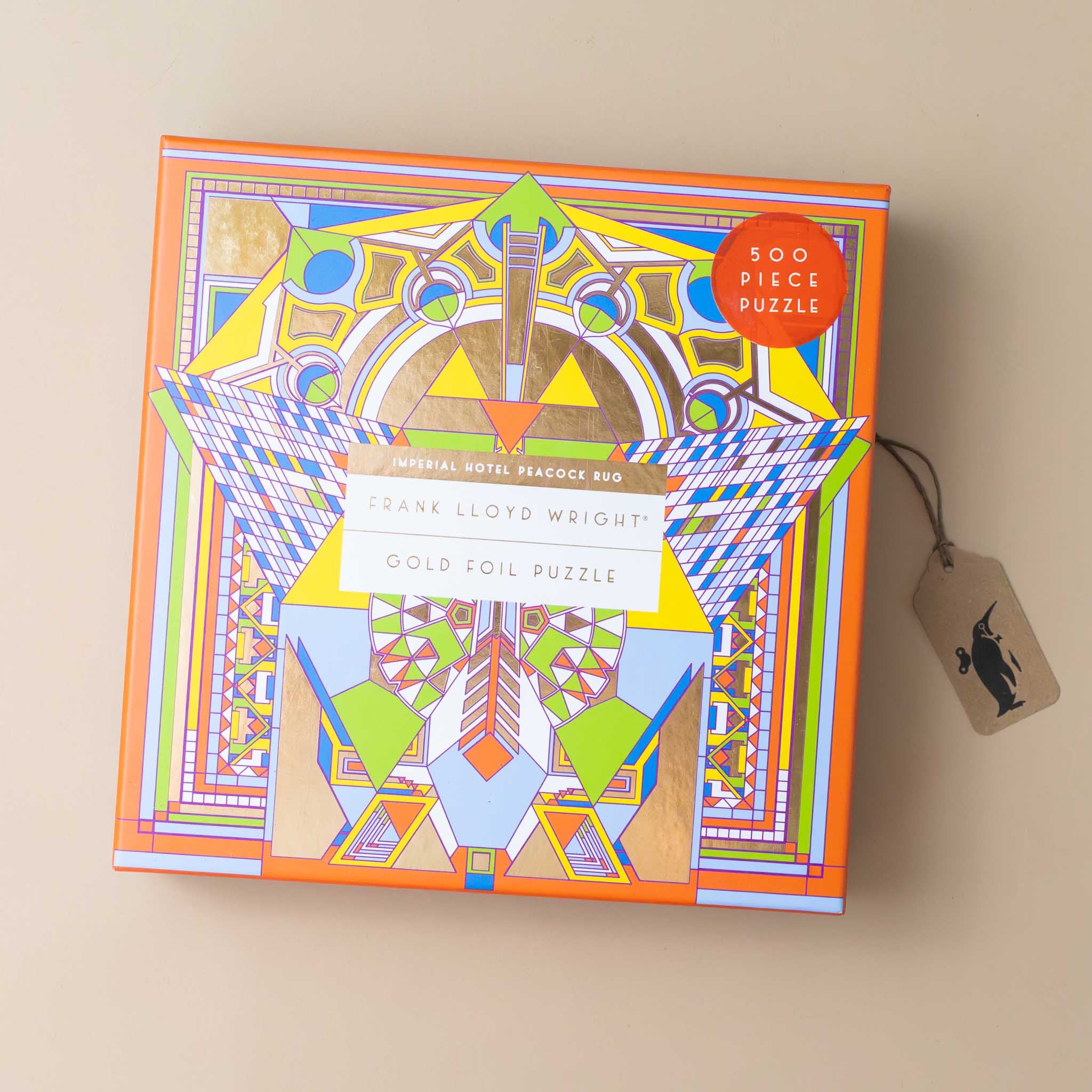 Frank Lloyd Wright 500pc Gold Foil Puzzle | Imperial Hotel Peacock Rug