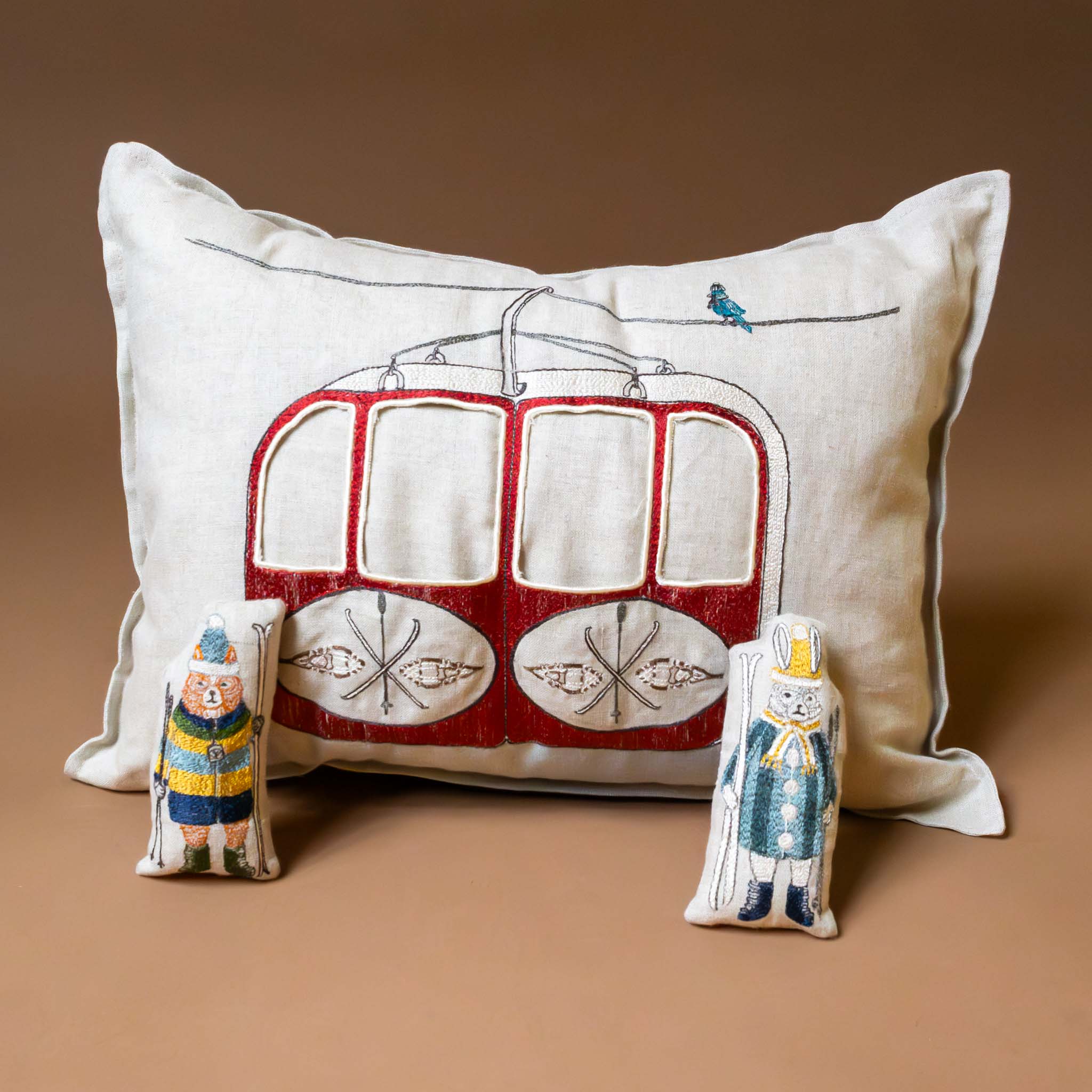 Embroidered Pocket Pillow | Gondola Ski Lift