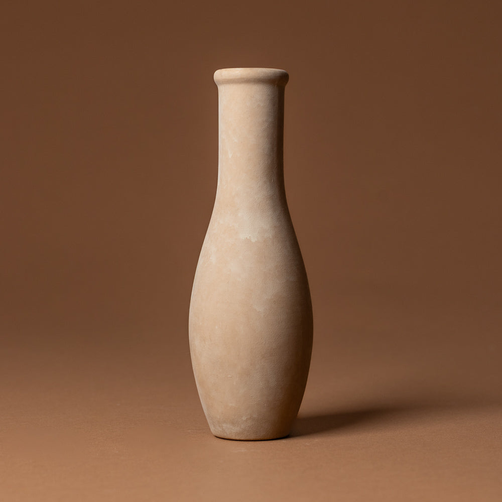 holden-bud-vase-large Beige ceramic vase on a brown background