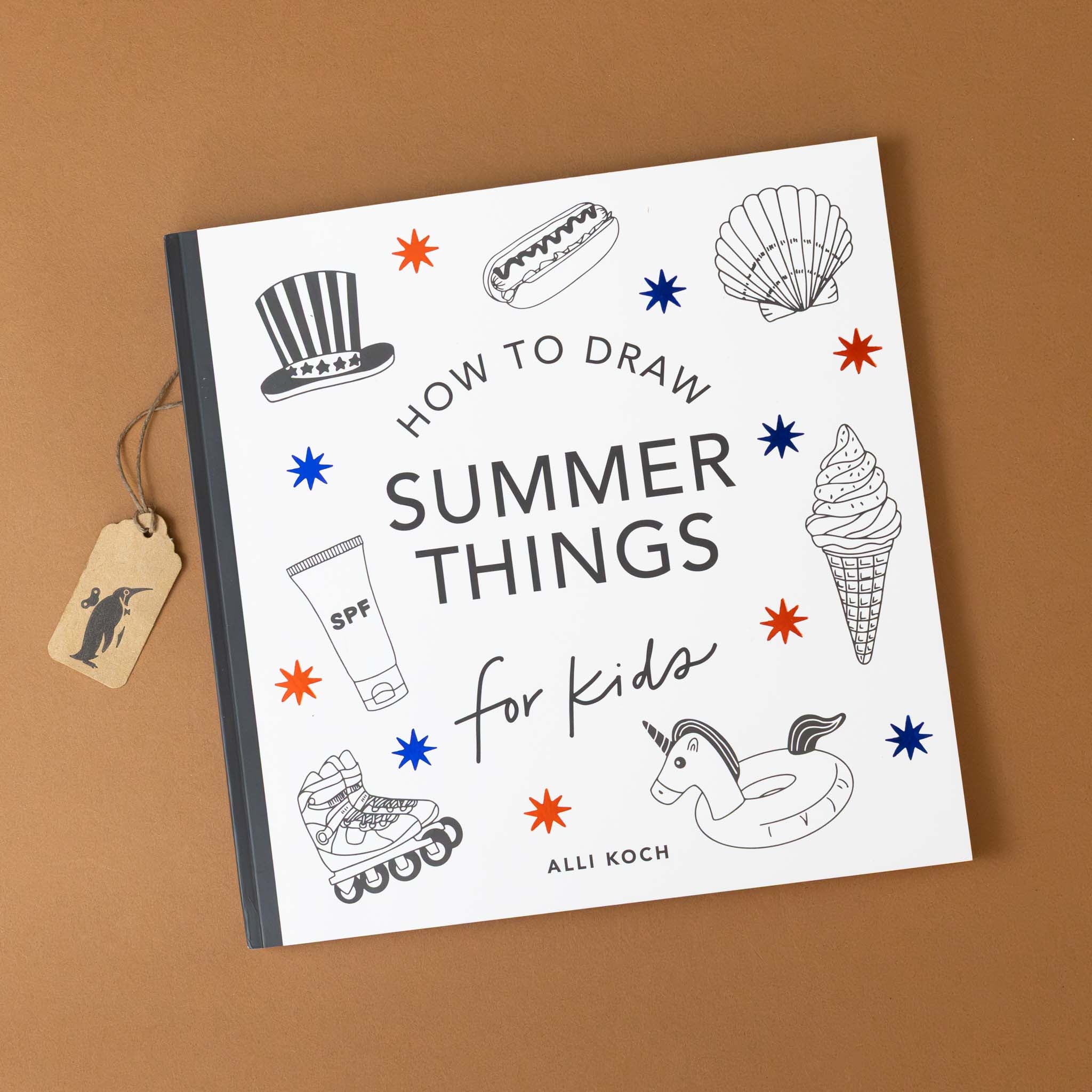 how-to-draw-summer-things-for-kids-book-cover-with-hat-hot-dog-sea-shell-sunscreen-ice-cream-skates-pool-float