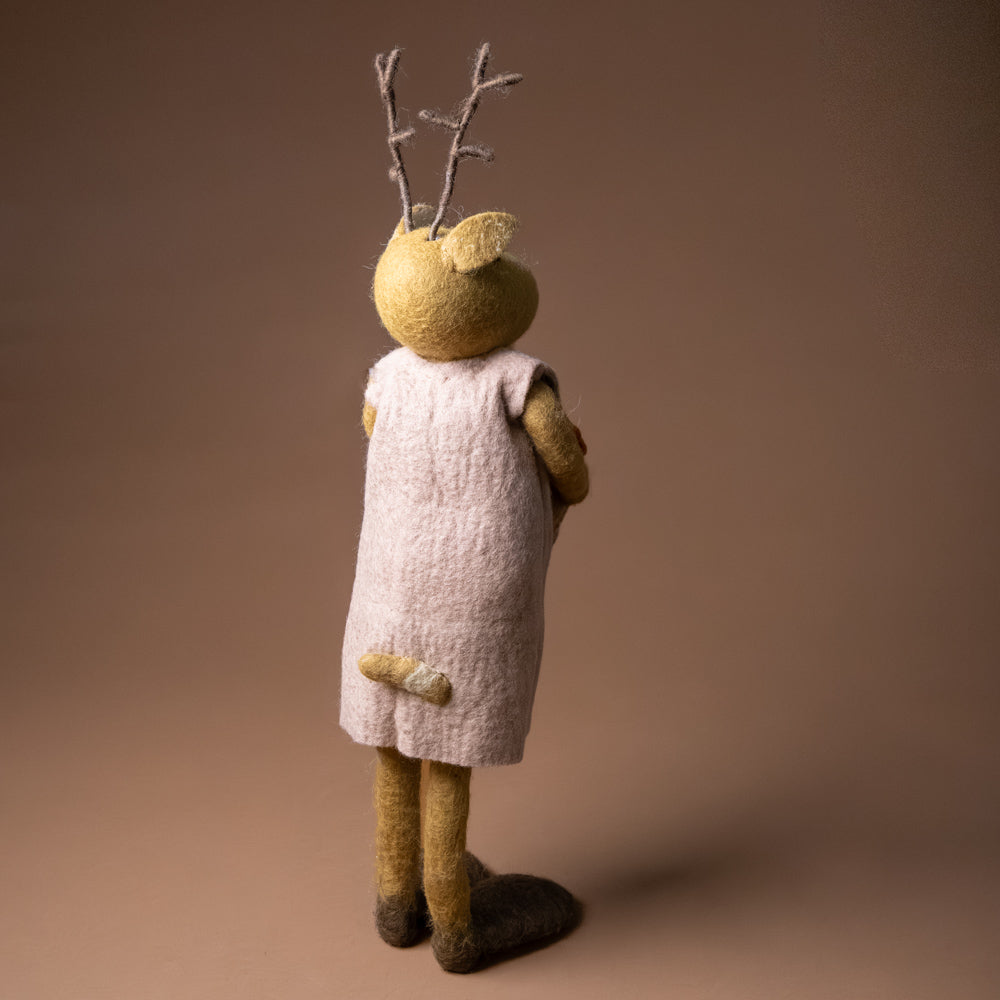 jumbo-felted-brown-deer-pink-dress-and-bowl-of-berries-back