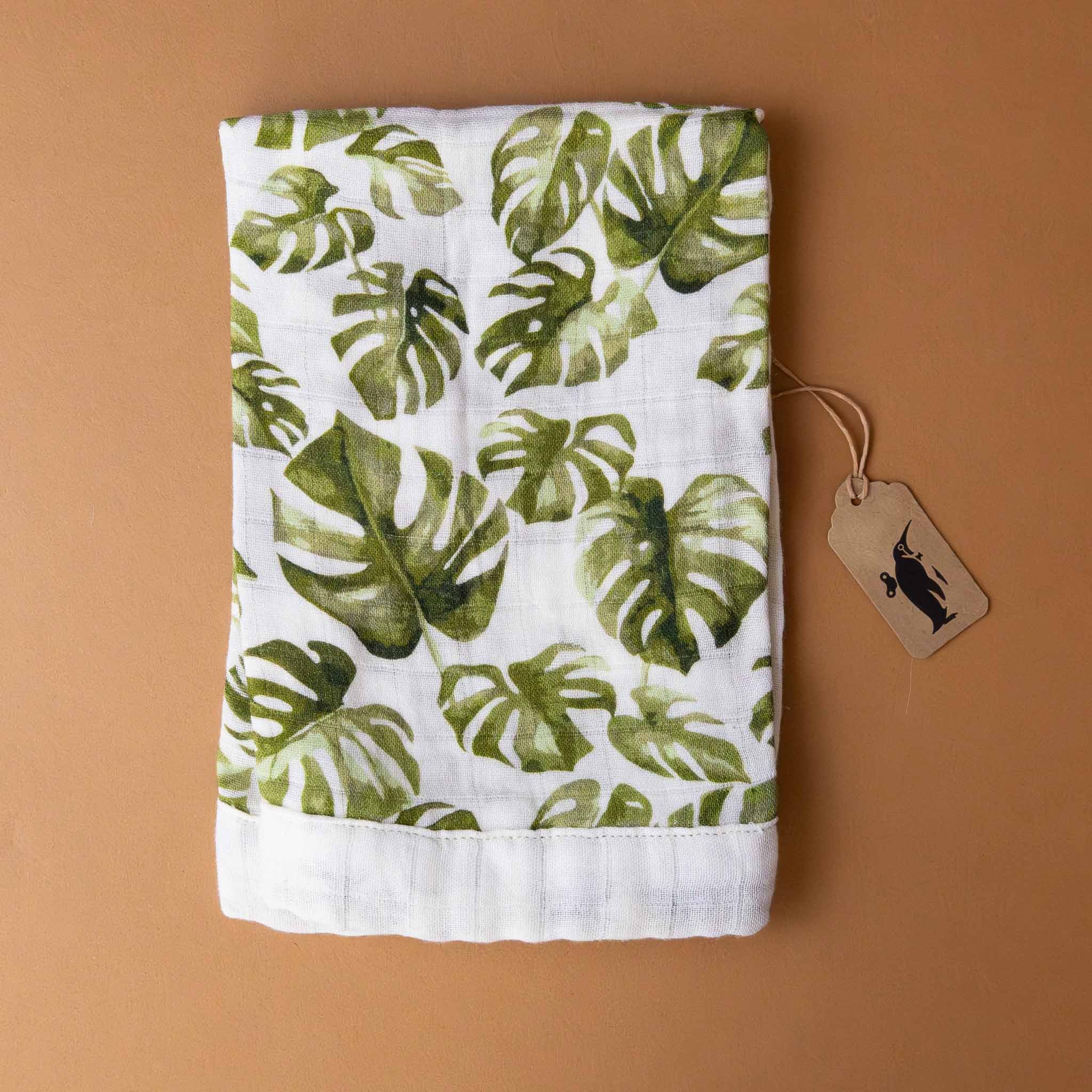 little-lovie--monstera-leaf-green-on-white