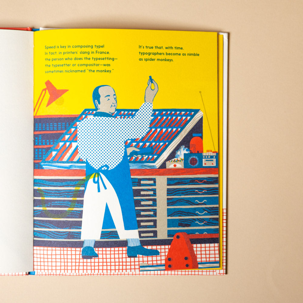 meet-the-typographer Illustration of a typographer at work in a book with a yellow background