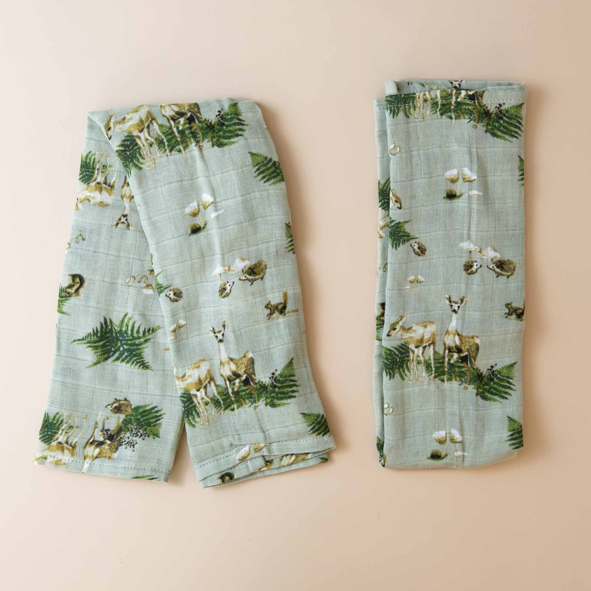 2-organic-cotton-burpie-set-forest-party-print-with-deer-and-forest-animals-on-sage-green