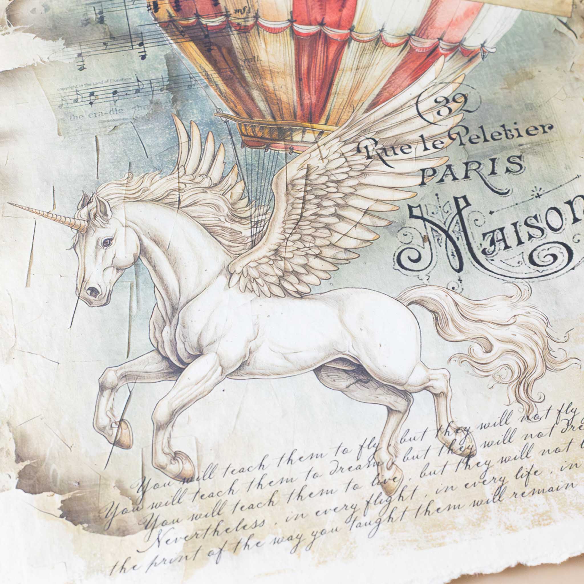 paper-print-learning-to-fly-unicorn-with-balloon-and-mother-teresa-quote