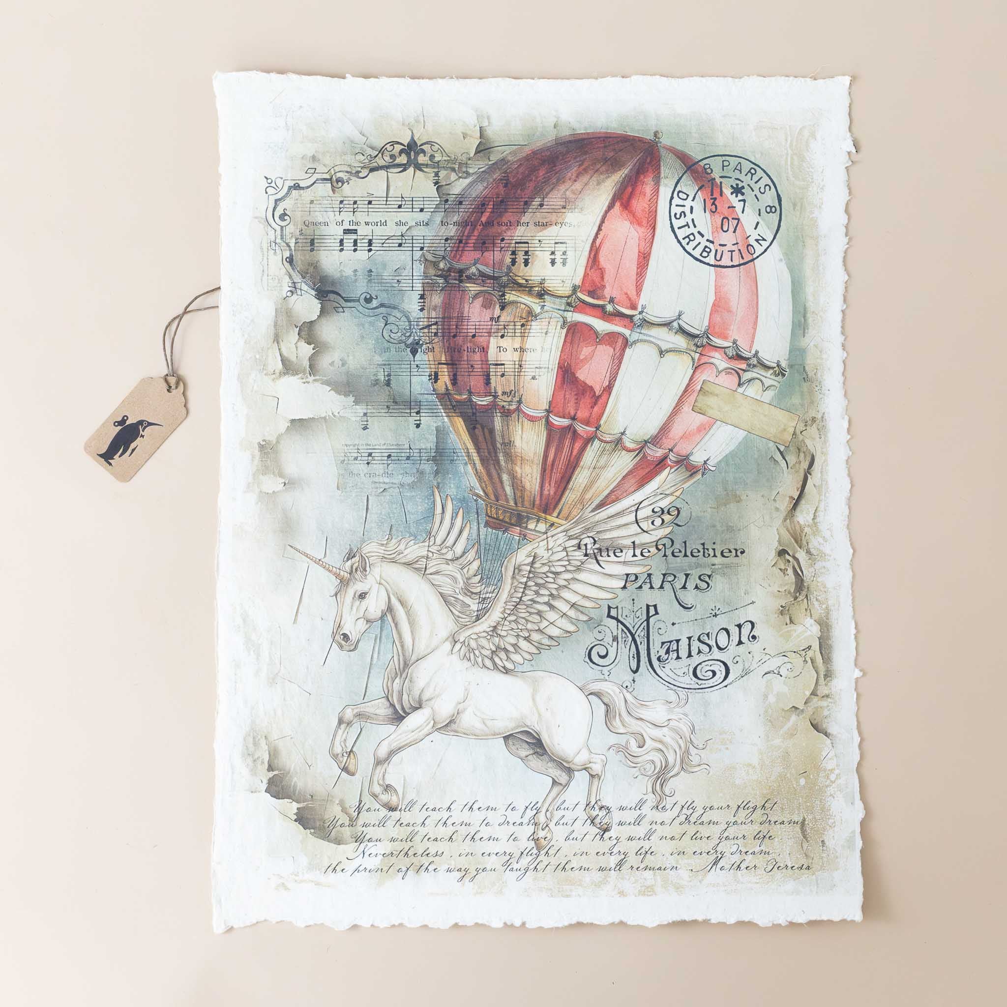 paper-print-learning-to-fly-unicorn-with-balloon-and-mother-teresa-quote