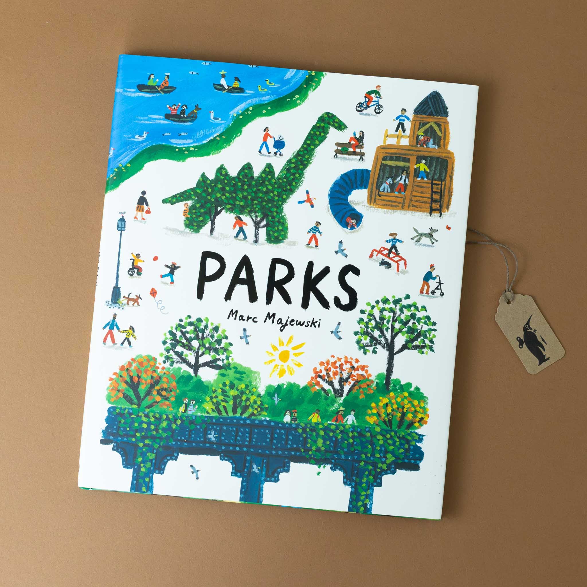 parks-book-cover-with-city-park-by-the-lake-with-playscape-dinosaur-topiary-and-trees