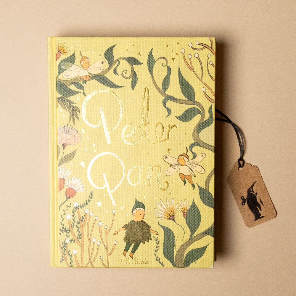 Book cover of 'Peter Pan' with decorative elements on a beige background