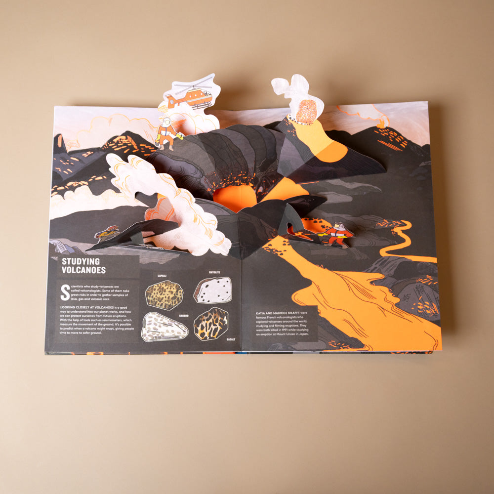 pop-up-volcano-book about studying volcanoes on a beige background
