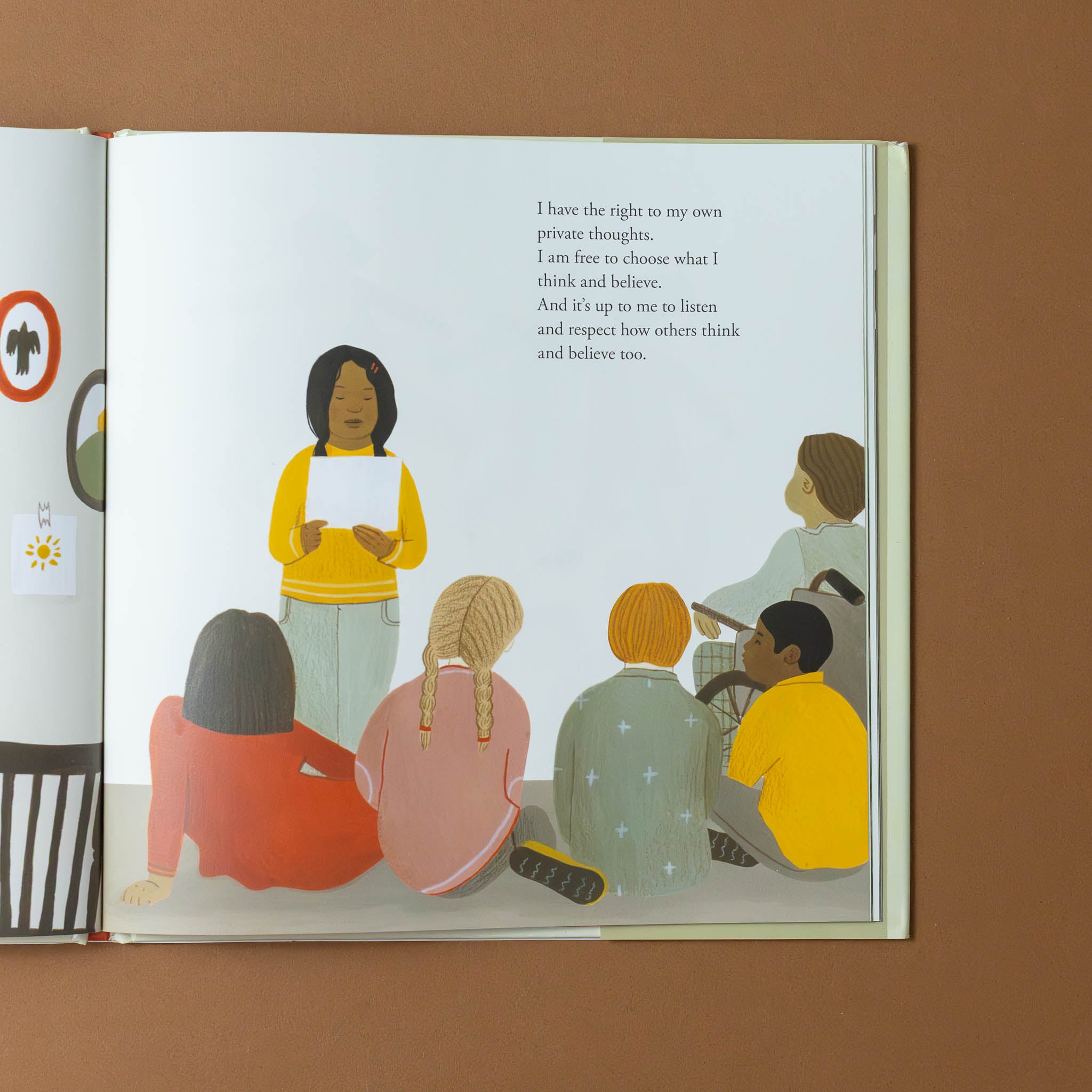 small-places-close-to-home-illustration-of-someone-reading-to-group-text-about-having-rights-to-own-private-thoughts