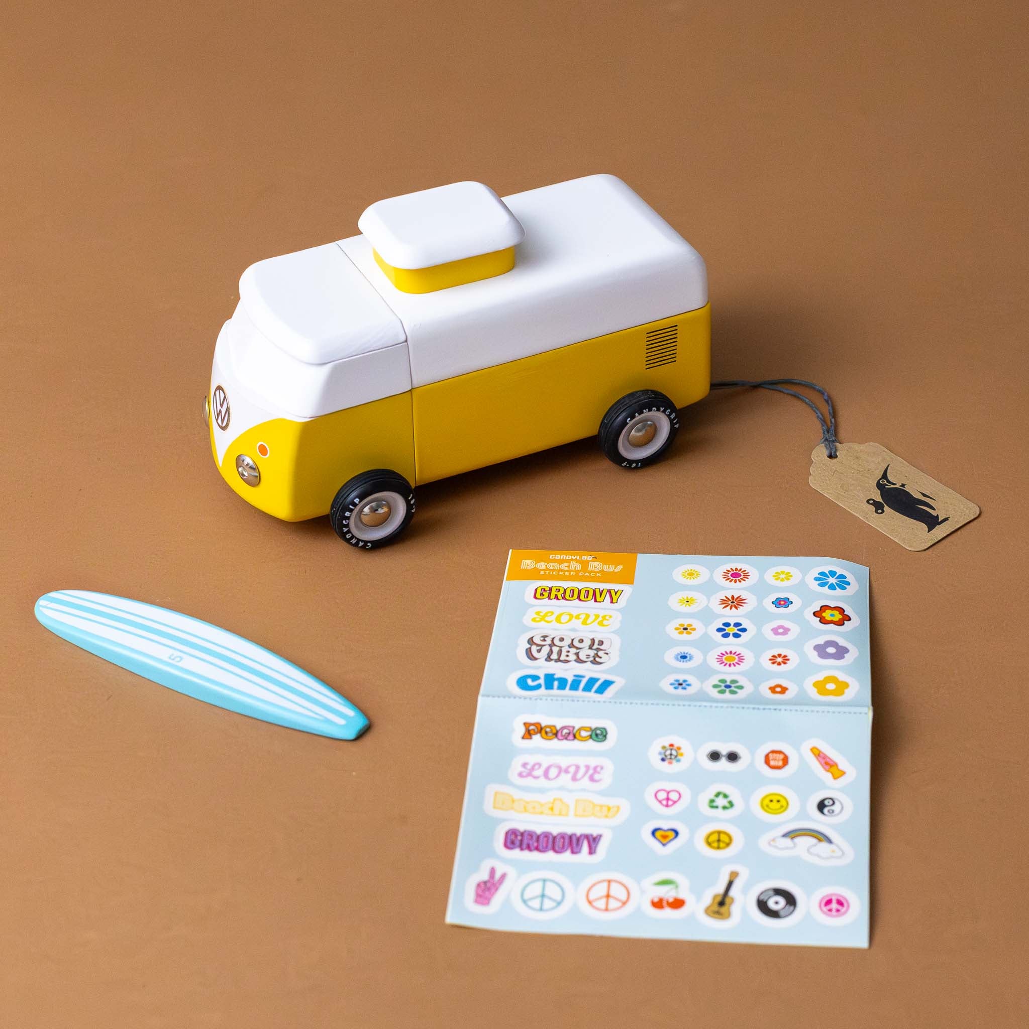 vw-beach-bus-sunset-with-blue-surfboard-with-sticker-emblem-sheet