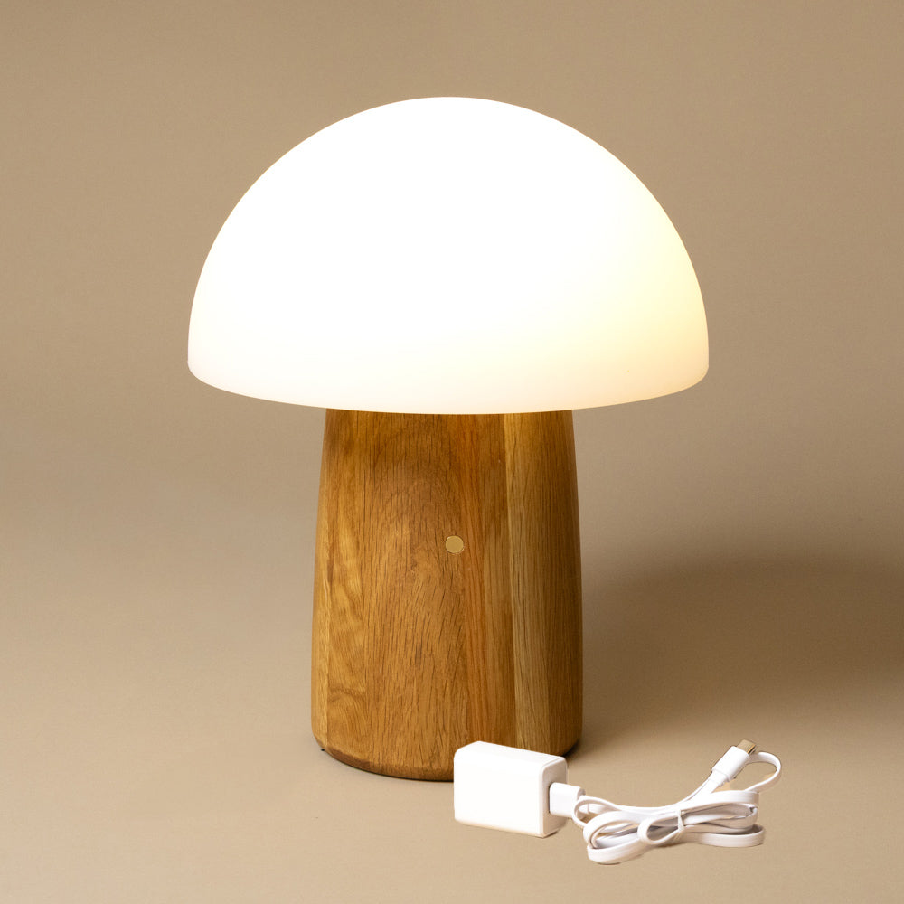 wooden-mushroom-lamp-ash with cord