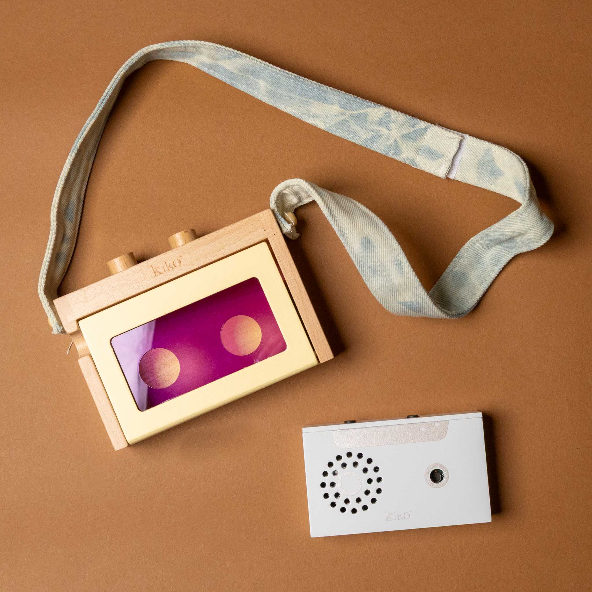 wooden-tape-recorder-with-purple-faceplate-and-denim-strap