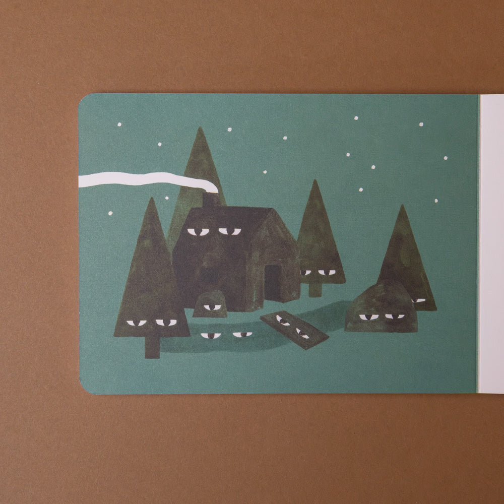 your-forest-board-book Illustration of a house and trees on a green background with a brown border
