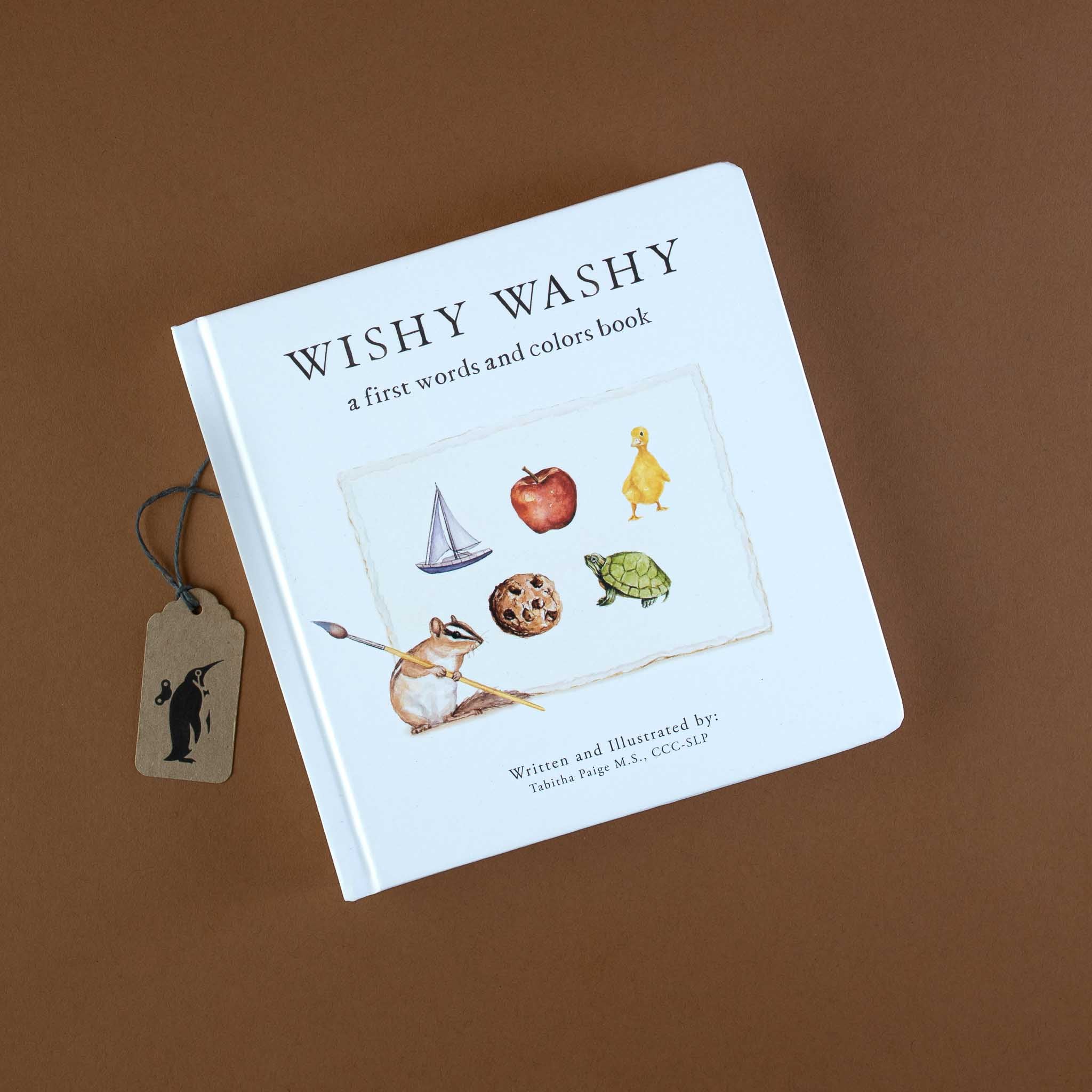 wishy-washy-a-board-book-of-first-words-and-colors-front-cover-with-illustrations-of-a-chipmunk-sailboat-apple-duck-turtle-and-cookie