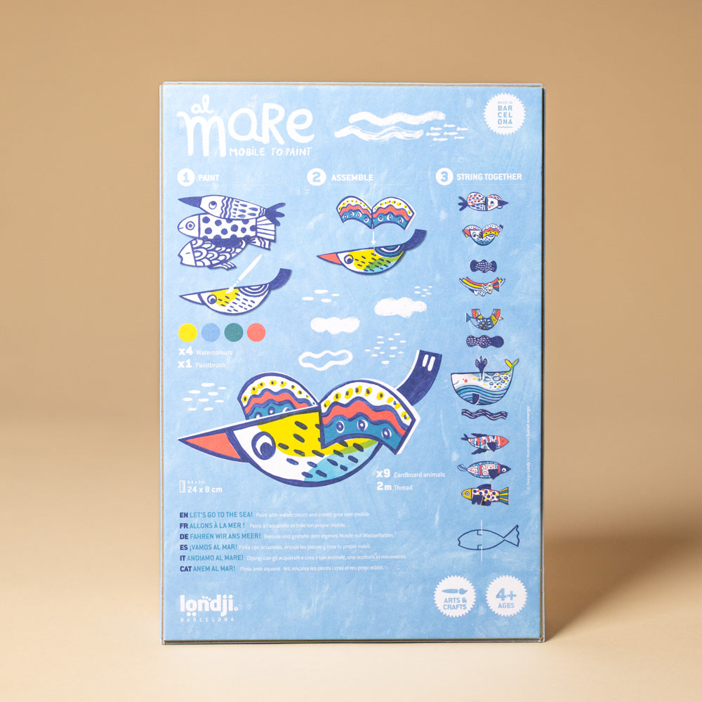 Colorful packaging of 'mare' with illustrations on a beige background