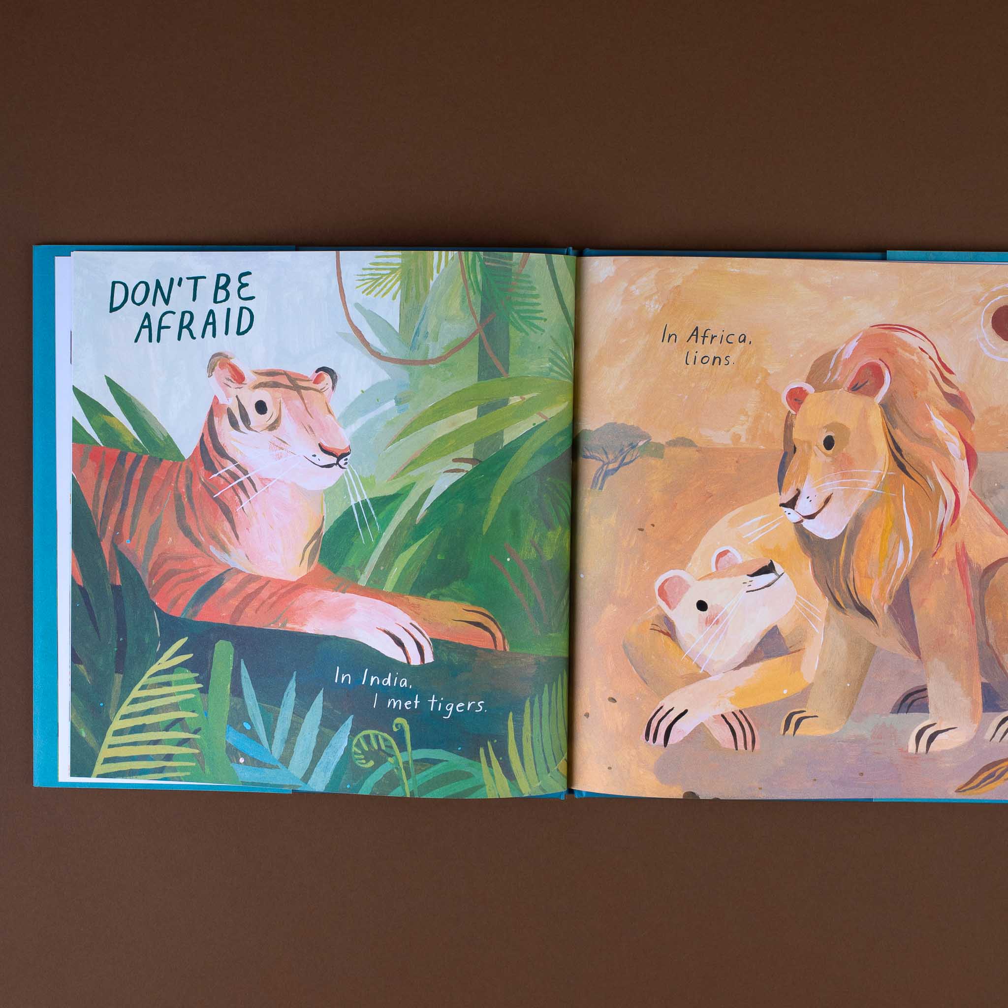 page-titled-don't-be-afraid-with-illustrations-of-tiger-and-lion