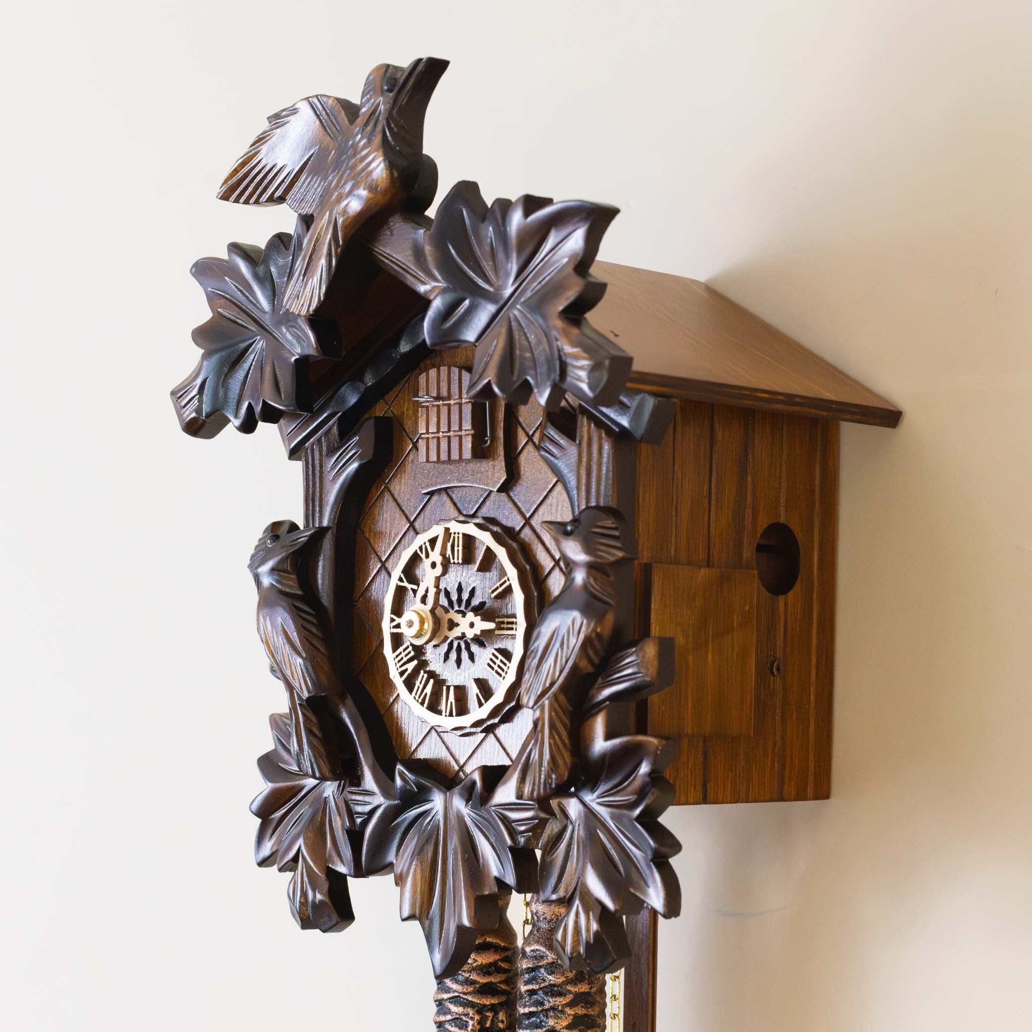 Black Forest Mechanical Cuckoo Clock | Carved Bird Trio