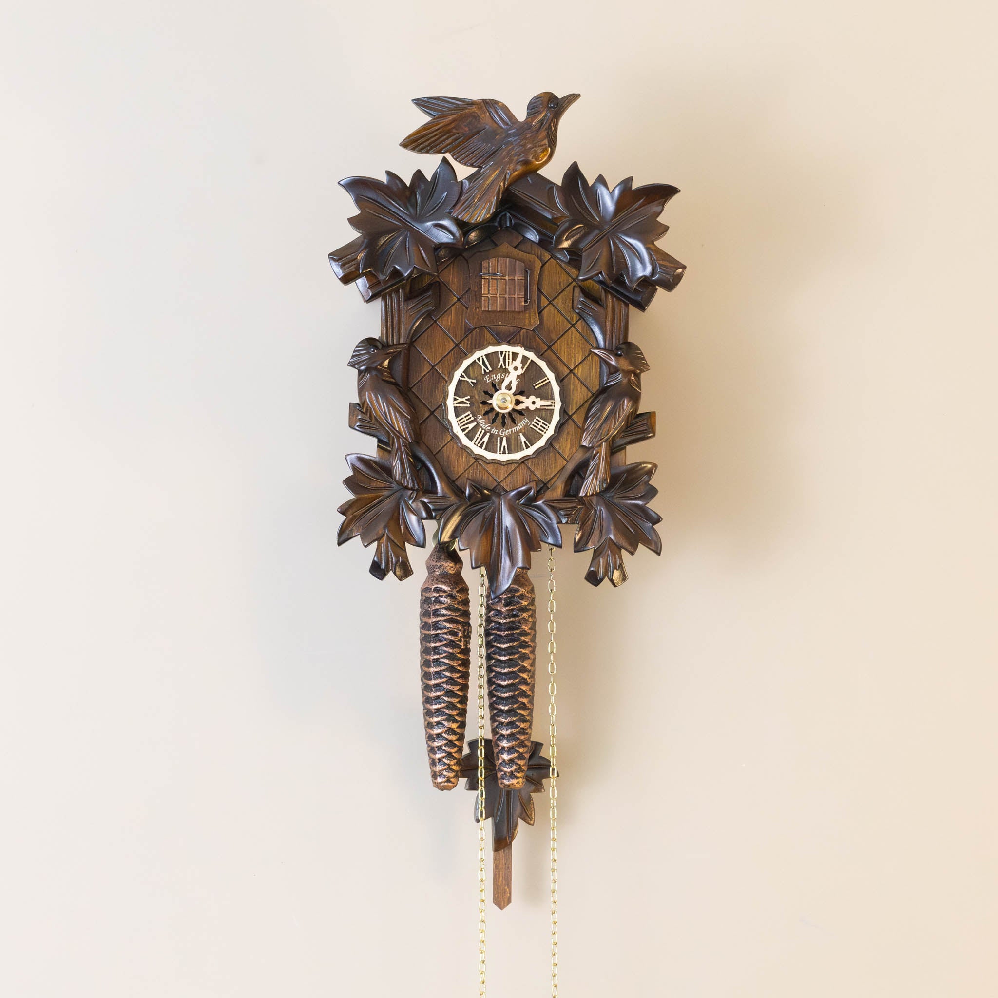 Black Forest Mechanical Cuckoo Clock | Carved Bird Trio
