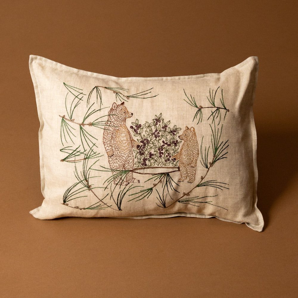 briar-bears-pocket-pillow with bear and floral design on a brown background