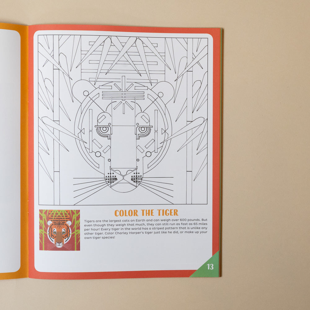 charley-harpers-art-and-animals-activity-book Coloring book page with a tiger design on  a beige background