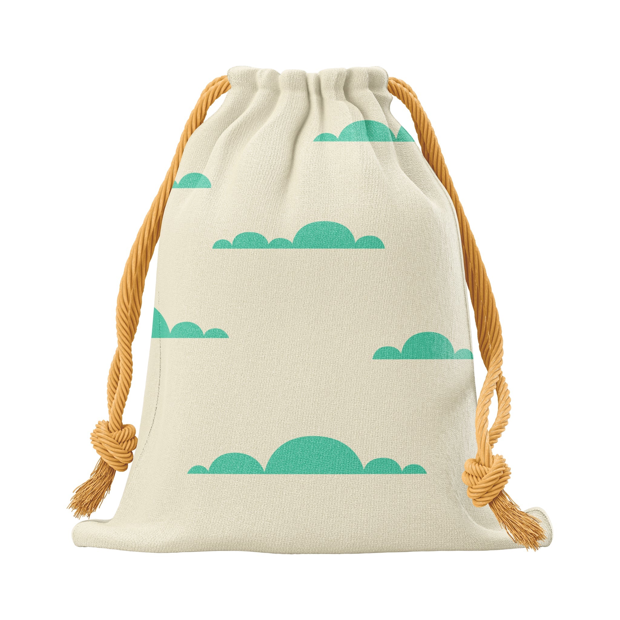charley-harpers-bird-bingo Drawstring bag with cloud patterns on a white background
