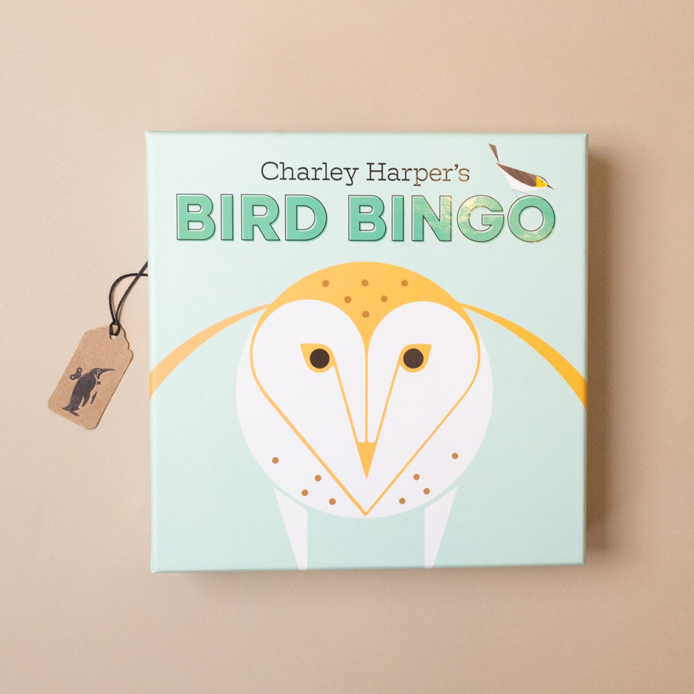 charley-harpers-bird-bingo game box with owl illustration on a beige background