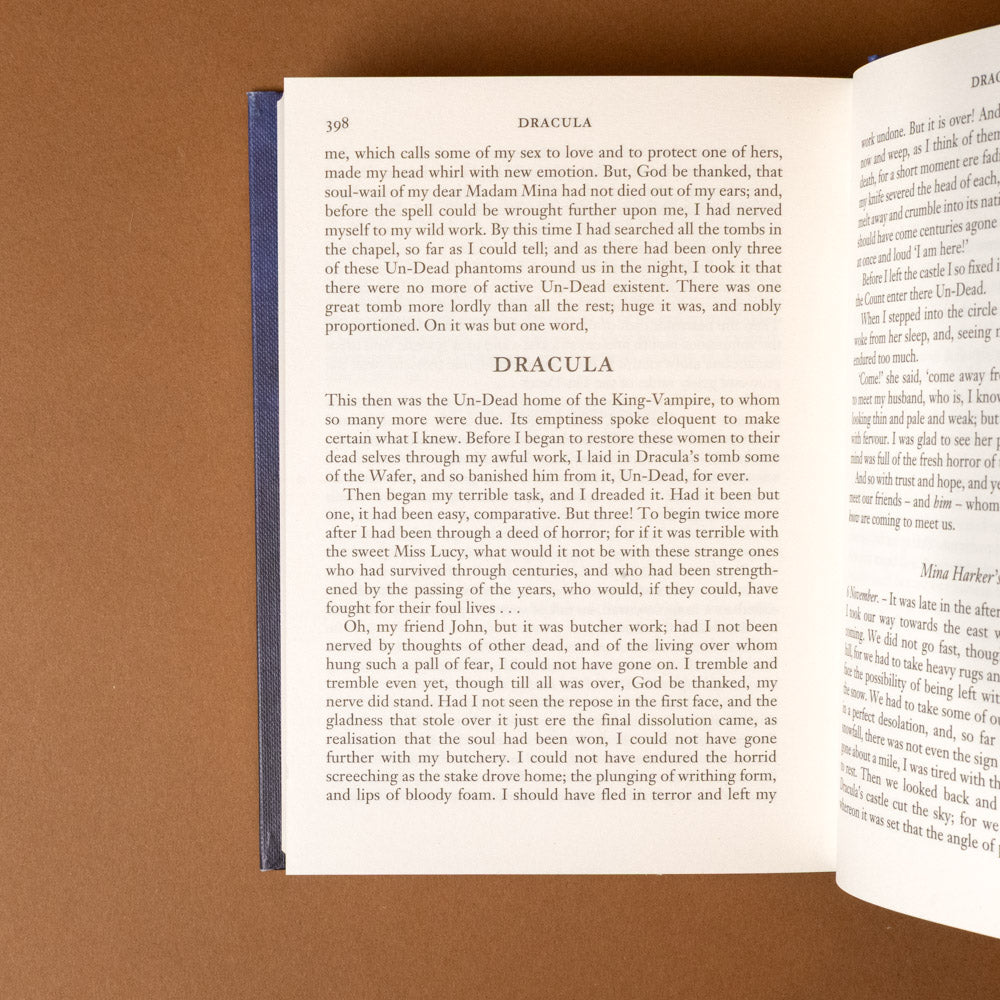 dracula Open book with text on a brown background