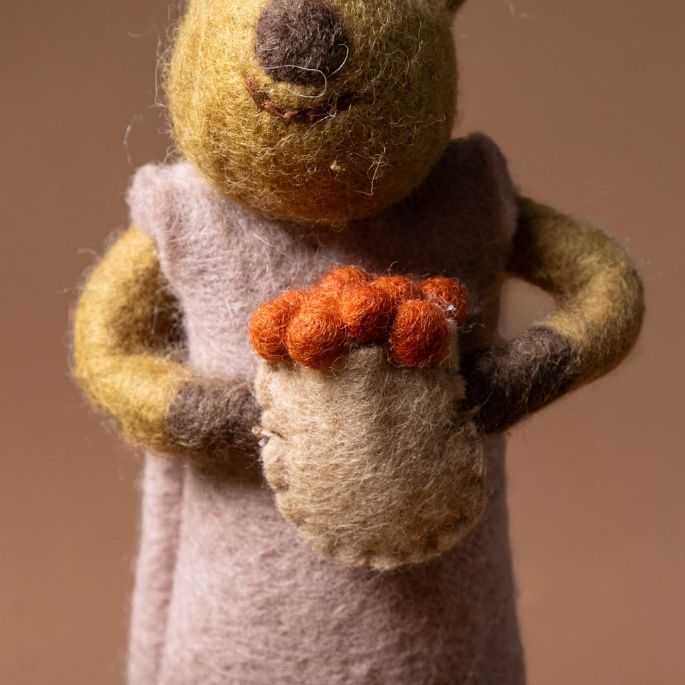 felted-brown-deer--pink-dress--bowl-of-berries