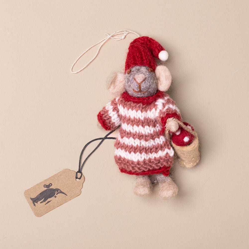 felted-grey-mouse-ornament--red-stripe-sweater-dress-and-mushroom-bucket-