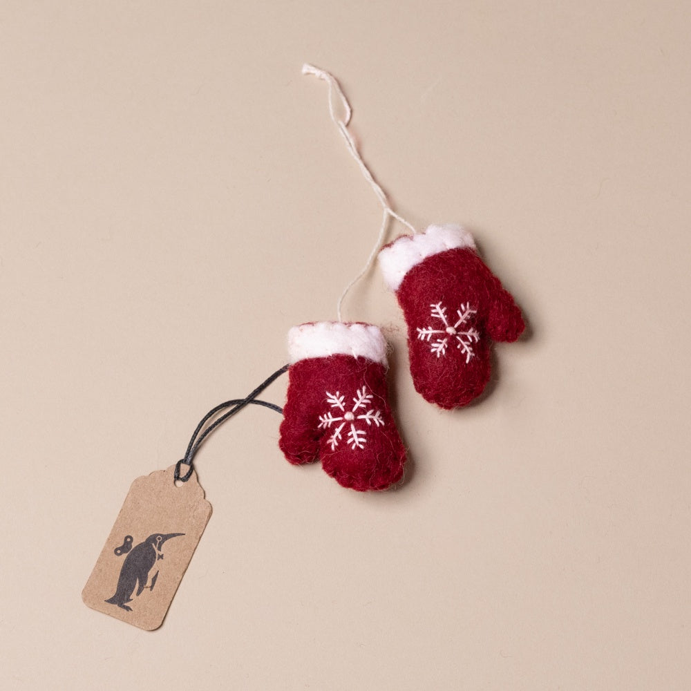 Felted Red Mittens Ornament | Snowflake