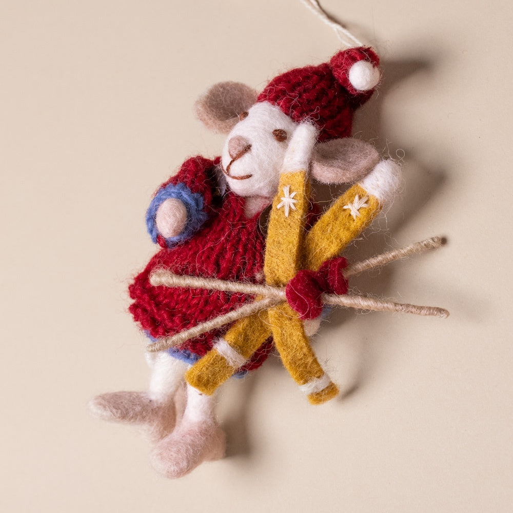 felted-white-mouse-ornament-red-dress-and-skis