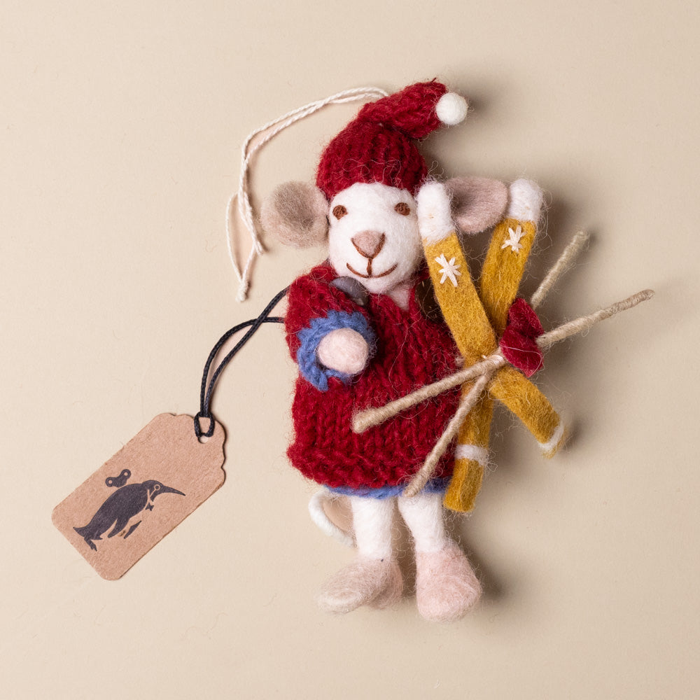 felted-white-mouse-ornament-red-dress-and-skis